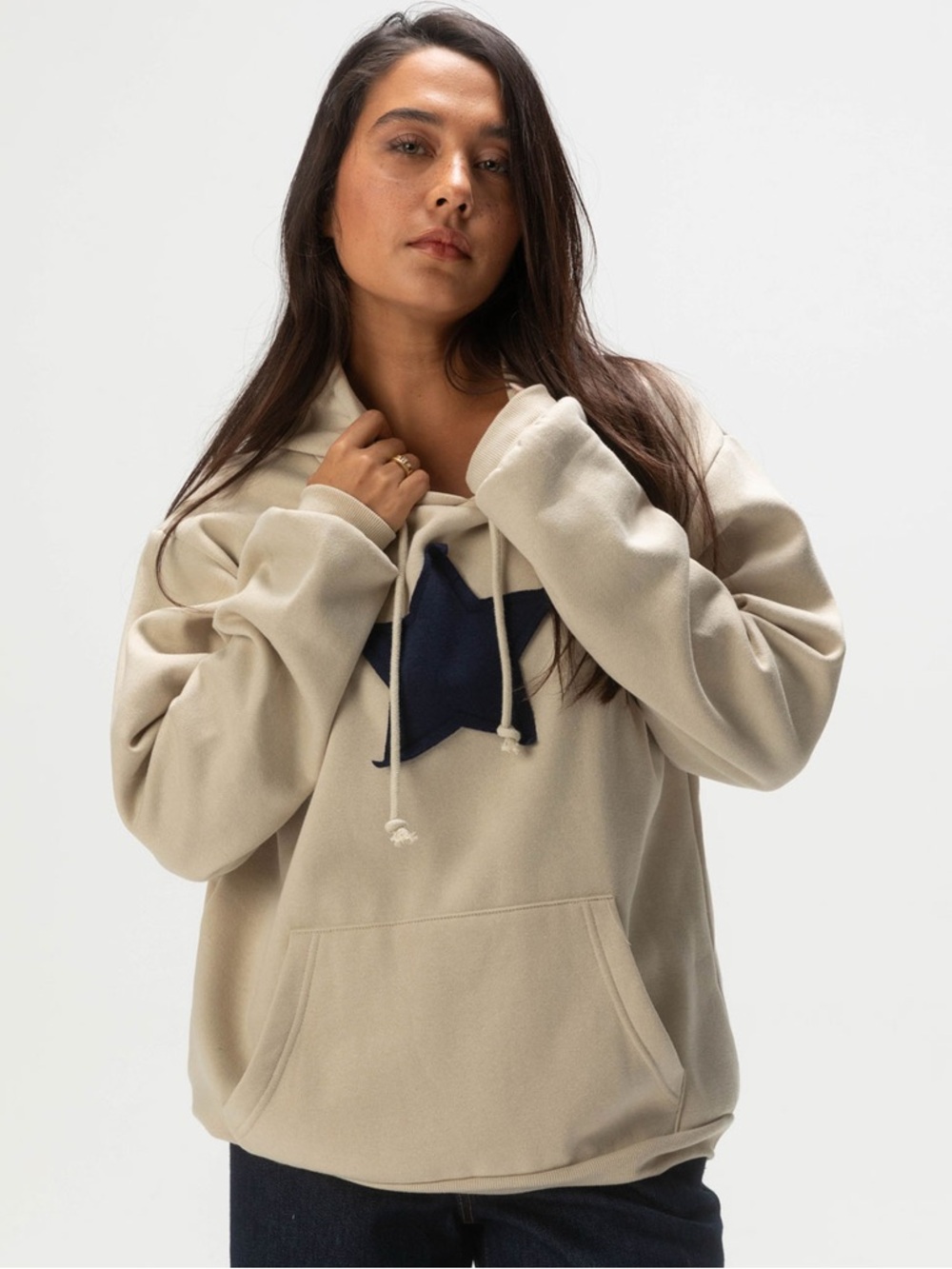 RSQ Tilly's NWT Star Applique Oversized Hoodie Taupe Navy Size XL